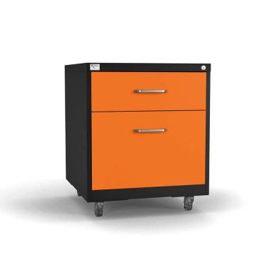 Imagem de Gaveteiro de Aço 2 Gavetas com Rodízios com Chave Laranja/Preto