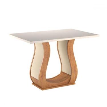Imagem de Mesa de Madeira Los Angeles com Vidro Mel/Pastel/Off White - Viero Móv