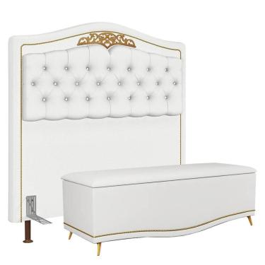Imagem de Cabeceira Cama Box Casal Queen 160cm com Calçadeira Baú Imperial J02 Sintético Branco - Mpozenato