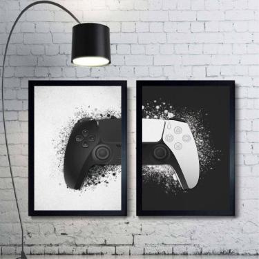 Imagem de Kit 2 Quadros Controle Vídeo-Game Preto E Branco 45X34Cm