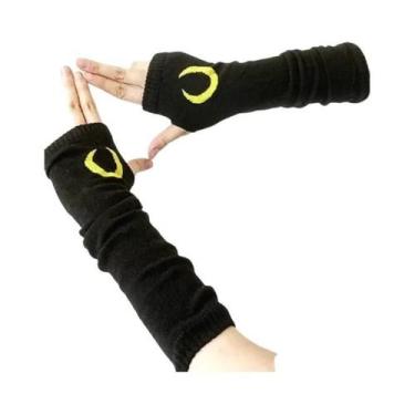 Imagem de Luvas Longas Sem Dedos Góticas Pretas Punk Com Cruz E Pentagrama Para 