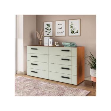 Imagem de Cômoda com 8 Gavetas Lisboa Freijó e Verde Oliva Politorno, Verde