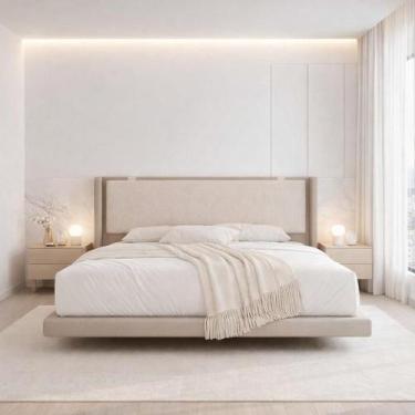 Imagem de Cama King Size Com Visual Flutuante Firme Cabeceira Estofada Para Quar