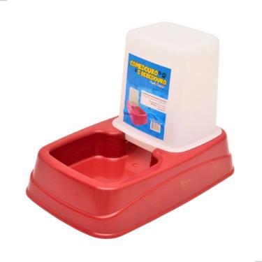Imagem de Kit Comedouro e Bebedouro para Pets OEM Comedouro-Bebedouro Dupla Função Cães e Gatos Plástico Vermelho 1 kg 1 Ou 2