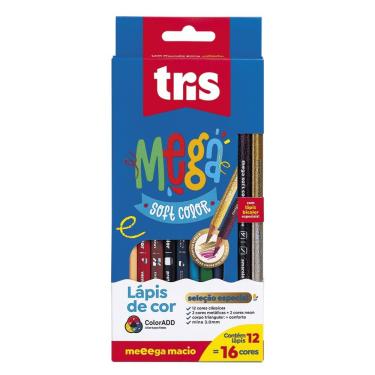 Imagem de Lápis de Cor Tris Mega Soft Color Ponta Super Macia com 16 Cores Vibrantes em 12 Unidad...