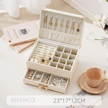 Imagem de Porta Joias Cx3077 Cx3095 Cx2029 Cx7099 para Relógios e Acessórios 3 Camadas com Fechadura Branco OEM