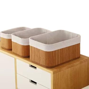 Imagem de Cesto Organizador Kit com 09 Cestos em Bambu Pequeno Médio Grande para Organização de A...