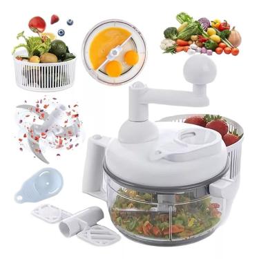 Imagem de Processador de Alimentos Manual Cortador Triturador Secador Saladas Multiuso Moedor Pic...