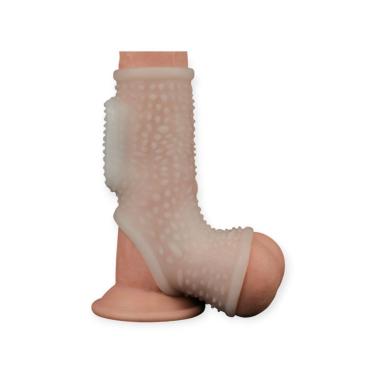 Imagem de Meia Capa Peniana para Escroto e Espirais Drip em TPE 10cm com Vibração e Saliências Love Toy