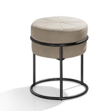 Imagem de Puff Banqueta Riad Redondo Assento Espuma Revestimento Veludo Bege Estrutura Aço