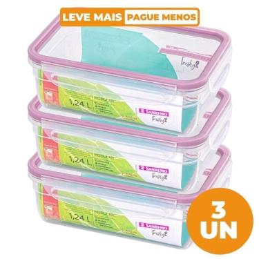 Imagem de Kit 3 Potes Herméticos Freshy com Travas para Alimentos em Plástico Açaí Sanremo