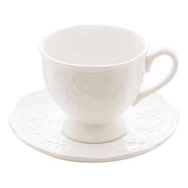 Imagem de Xícara 200ml c/ Pires Porcelana Butterfly Flower Branco - Lyor