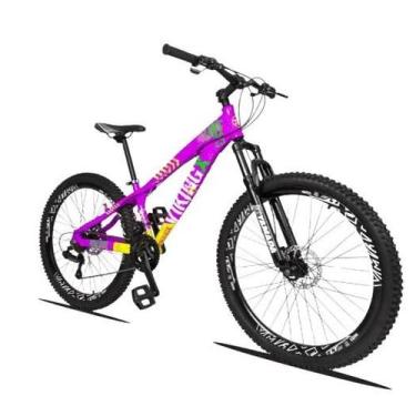 Imagem de Bicicleta aro 26 Vikingx Lilás Amarelo 21v Câmbios Shimano Aro Vmaxx