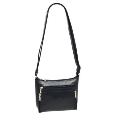 Imagem de Bolsa em Couro Transversal Feminina 3 Ziper BLS126P - Doras Bolsas, Az