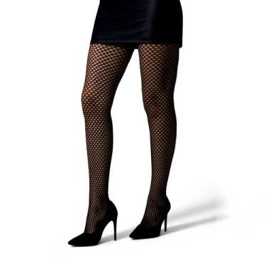 Imagem de Meia Calça Arrastão Feminina Selene Fishnet Rede Preta Adulto, M, Pret