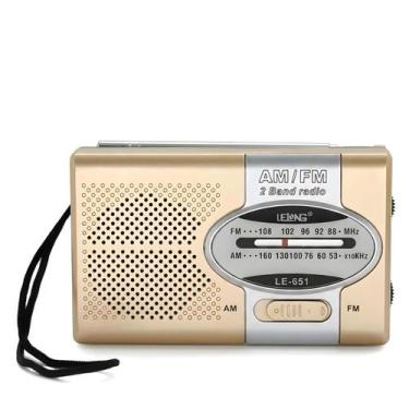 Imagem de Mini Rádio Portátil AM FM Com Fone De Ouvido Lelong LE-651 Cor:Dourado
