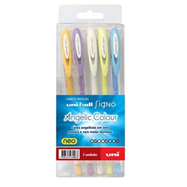 Imagem de Caneta Gel, Uni-Ball, Signo Angelic Colours, Pacote de 5, Tons Pastéis, Multicolor