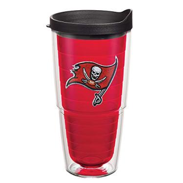 Imagem de Tervis Feito nos EUA copo isolado Tampa Bay Buccaneers de parede dupla mantém as bebidas frias e quentes, 680 g, logotipo principal - vermelho interno