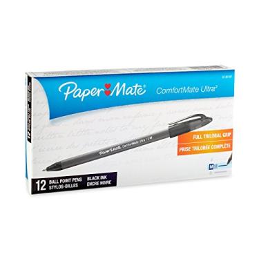 Imagem de Paper Mate Canetas esferográficas retráteis ComfortMate, ponta média, preta, 12 unidades