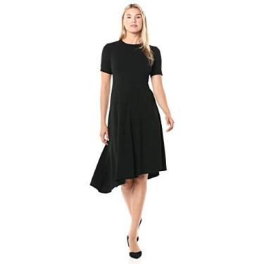 Imagem de Donna Morgan Vestido feminino de crepe elástico com bainha assimétrica e flare, Preto, 34