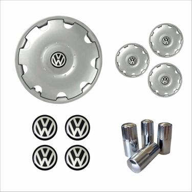 Imagem de Jogo Calota Aro 13 Gol Parati G3 Volkswagen + Emblema Resinado + Tampa Ventil Cromada