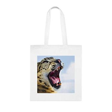 Imagem de Sacola de retrato de leopardo de neve, presente divertido, bolsa de ombro, bolsas reutilizáveis, cesta de Natal de aniversário, ideia de presente, Branco