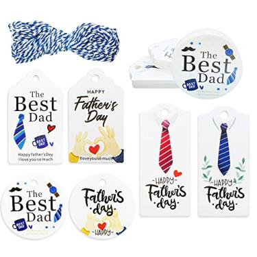 Imagem de HADDIY Etiquetas de presente para o Dia dos Pais, 60 peças etiquetas de papel para pendurar feliz dia dos pais com etiquetas para o pai de corda para materiais de embalagem de presente