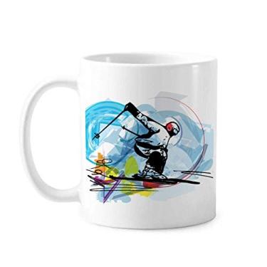Imagem de Ilustração de Esqui de Esportes de Inverno Freestyle Caneca Cerâmica Copo de Café Porcelana Utensílios de Mesa