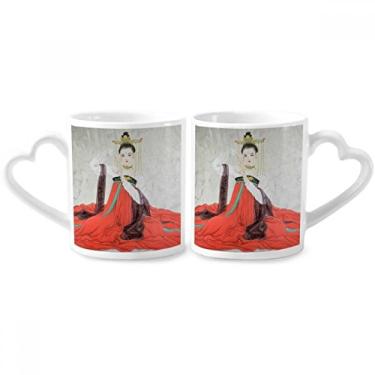 Imagem de Conjunto de canecas de porcelana para casais, aquarela, estilo chinês, de beleza clássica, coração