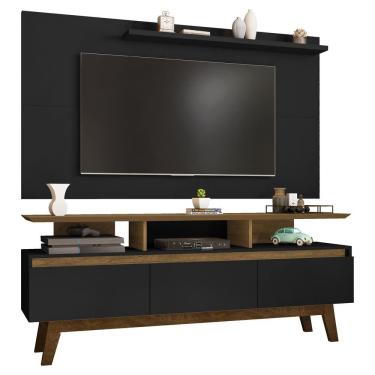 Imagem de Painel rack tv 50 polegadas para sala de estar 160 cm altura 65 cm profundidade 38 cm marrom e preto