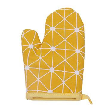 Imagem de Luvas de forno, 1 par de tecido felpudo acolchoado forro de algodão resistente ao calor luvas de forno de cozinha cozinhar churrasco suportes de panela de microondas luvas para mulheres e homens, amarelo, 25 * 16 cm