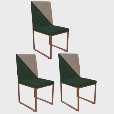Imagem de Kit 03 Cadeira Office Stan Duo Sala de Jantar Industrial Ferro Bronze Suede Verde e Bege - Ahazzo Móveis
