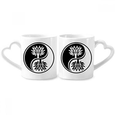 Imagem de Conjunto de canecas de porcelana branca Yin-yang da Culture Religion com alça de coração