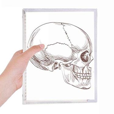 Imagem de Caderno de desenho de crânio humano com folhas soltas e diário recarregável