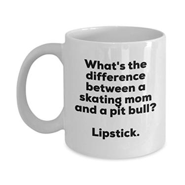 Imagem de Presente para a mãe patinadora – Diferença entre uma mãe patinadora e uma caneca Pit Bull – Batom – e aniversário