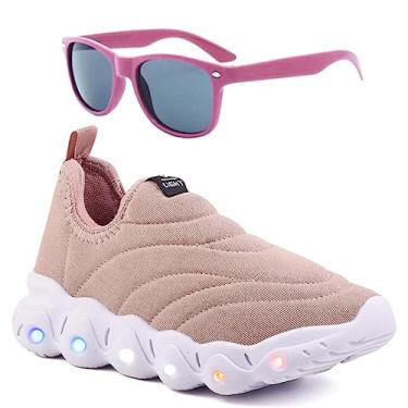 Imagem de Tenis Infantil De Led Calce Facil Elastico Meninas Feminino + Oculos Cor:Rosa;Tamanho:24