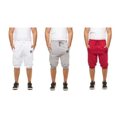 Imagem de KIT 03 BERMUDAS DE MOLETOM WOOKS MASCULINA FITNESS SKINNY - WB2-BRANCO-CINZACLARO-VERMELHO-G-Masculino