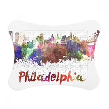 Imagem de Moldura de quebra-cabeça em aquarela Philadelphia America City Decoração de quadro