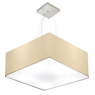 Imagem de Lustre Pendente Quadrado Cúpula Tecido 30/70x70 cm, Vivare Iluminação, Pendente4071 LA, Algodão Cru, Grande