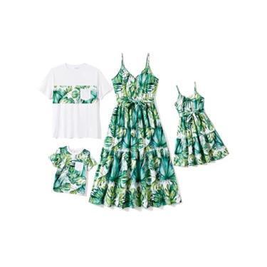 Imagem de PATPAT Conjunto de camisetas e vestidos havaianos para férias havaianas com alças finas para a família, Verde esmeralda, 2 Anos