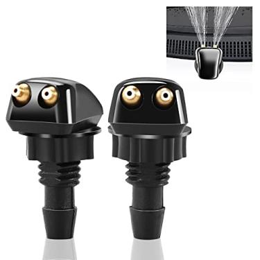 Imagem de neynavy 2 peças de bocal de lavagem de para-brisa dianteiro, kit de irrigador de spray de limpador, bocal de pulverização de água de coluna reta universal automático (preto)