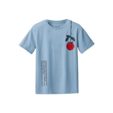 Imagem de SOLY HUX Camisetas estampadas para meninos camisetas com estampa floral manga curta gola redonda verão roupas, Rosa azul-claro, 14 Anos