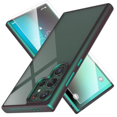 Imagem de MATEPROX Capa compatível com Samsung Galaxy S24 Ultra, transparente, fina, transparente, à prova de choque, com protetor de tela para Samsung S 24 Ultra 5G (2024) - verde pinho