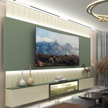 Imagem de Estante Home para Tv até 85 Polegadas com Led 260cm Soberano Reflecta Off White/Verde Floresta