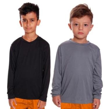 Imagem de Kit 2 Camiseta Infantil Menino Proteção UV Térmica Solar Manga Longa Camisa Esporte Camisetas-Masculino