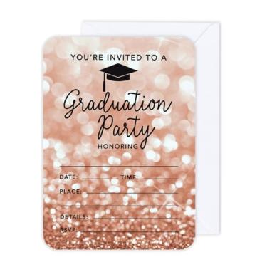 Imagem de Andaz Press Convites de formatura com envelopes 12 x 17 cm Faux Rose Gold Glitter Graduation Invites, 24-Pack, Grad Party Convites Graduation Party Convites Graduation Party Convites Class of 2024