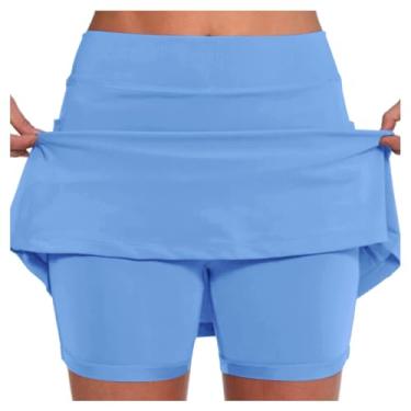 Imagem de Lainuyoah Saia de cintura alta feminina atlética tênis ativo saia floral estampado treino e golfe mini saia para esportes, A - azul-claro, 5X-Large