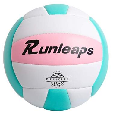 Imagem de Runleaps Bola recreativa macia de voleibol à prova d'água para uso interno e externo (rosa) / azul claro, tamanho 5)