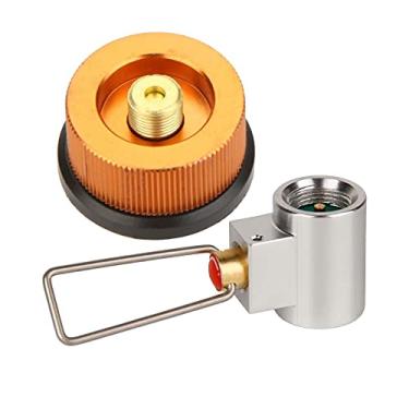 Imagem de SM SunniMix Adaptador de gás para acampamento fogão de acampamento externo adaptador de garrafa de gás queimador dividido conector de gás refil de gás para caminhadas e acampamento queimador de gás - linhas finas amarelas