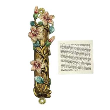 Imagem de Ioensy Porta mezuzá artesanato messiânico fácil de instalar, decorativo, floral, bênção externa moderna placa mezuzá de presente de inauguração
